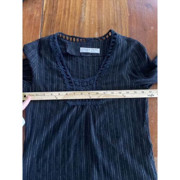 TRINA TURK BLACK, SILVER PEASANT TUNIC, Size Small - Picture 9 of 10